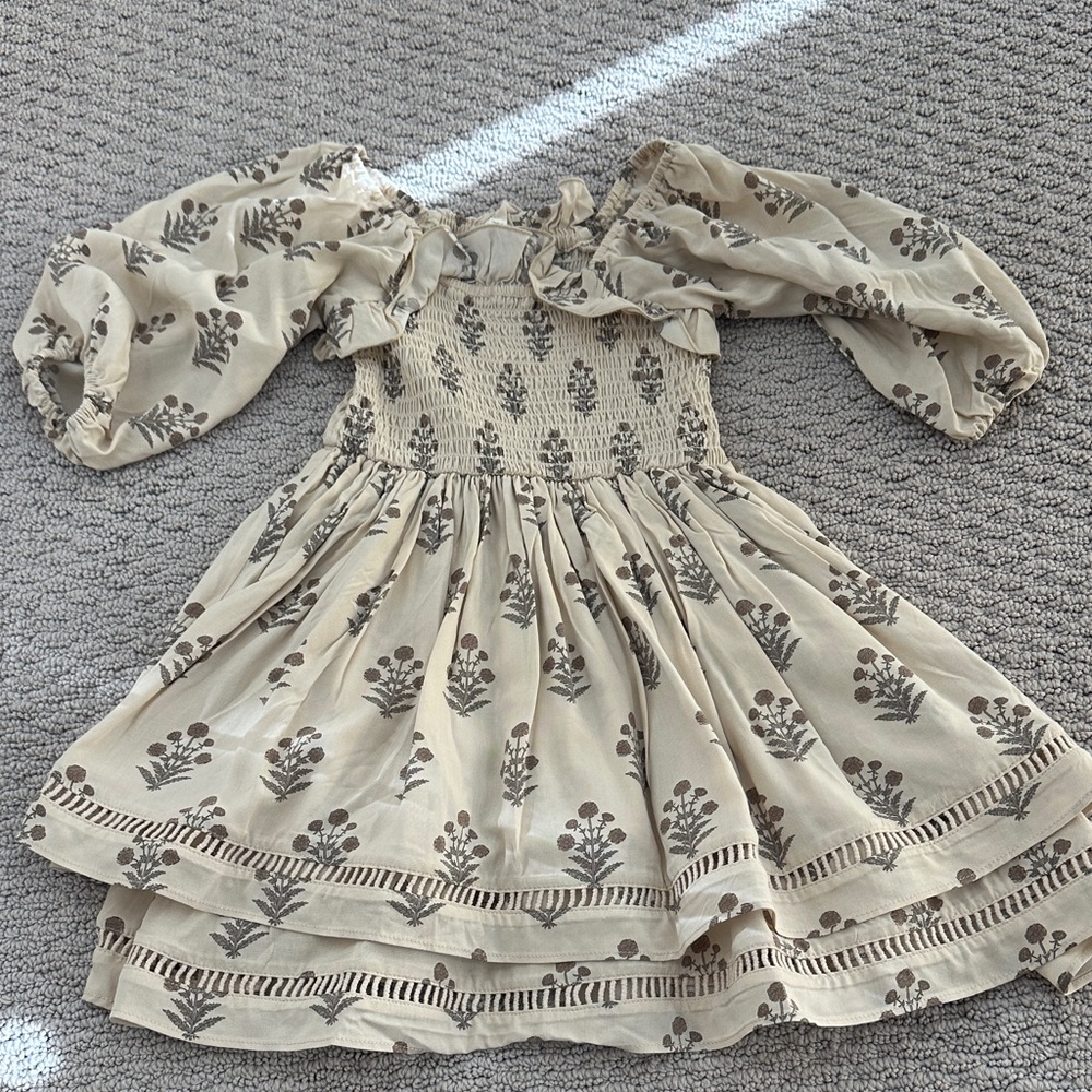 Elegant Beige Floral Kids Dress